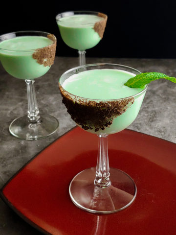 St Patrick's Day Cocktail, green with chocolate garnish