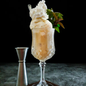root beer float in cocktail glass