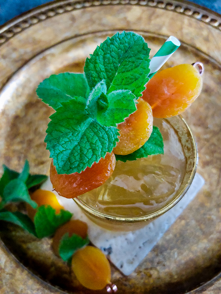 julep cocktail with apricot and mint garnish