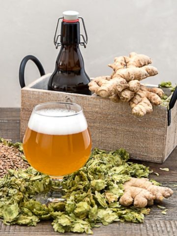 ginger beer beer bottle and glass with spices