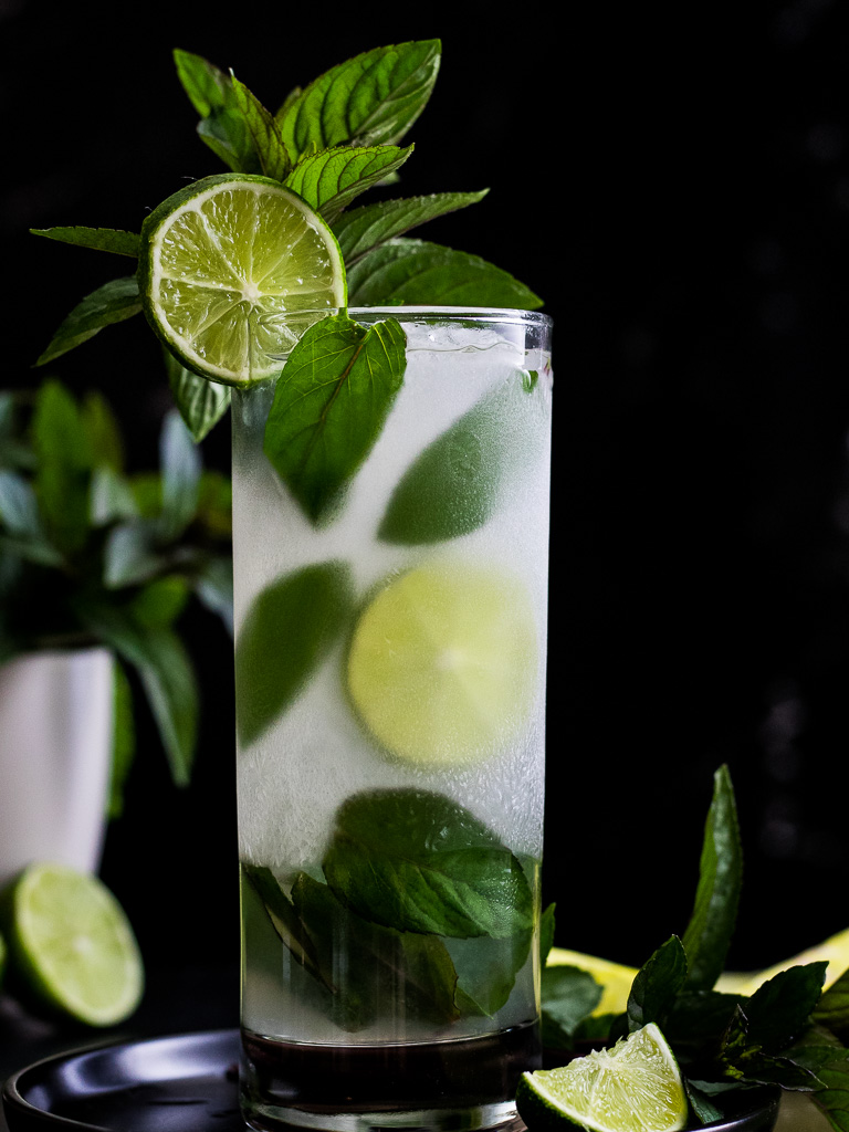 Chocolate Mojito in a frosty highball glass with mint and lime garnish