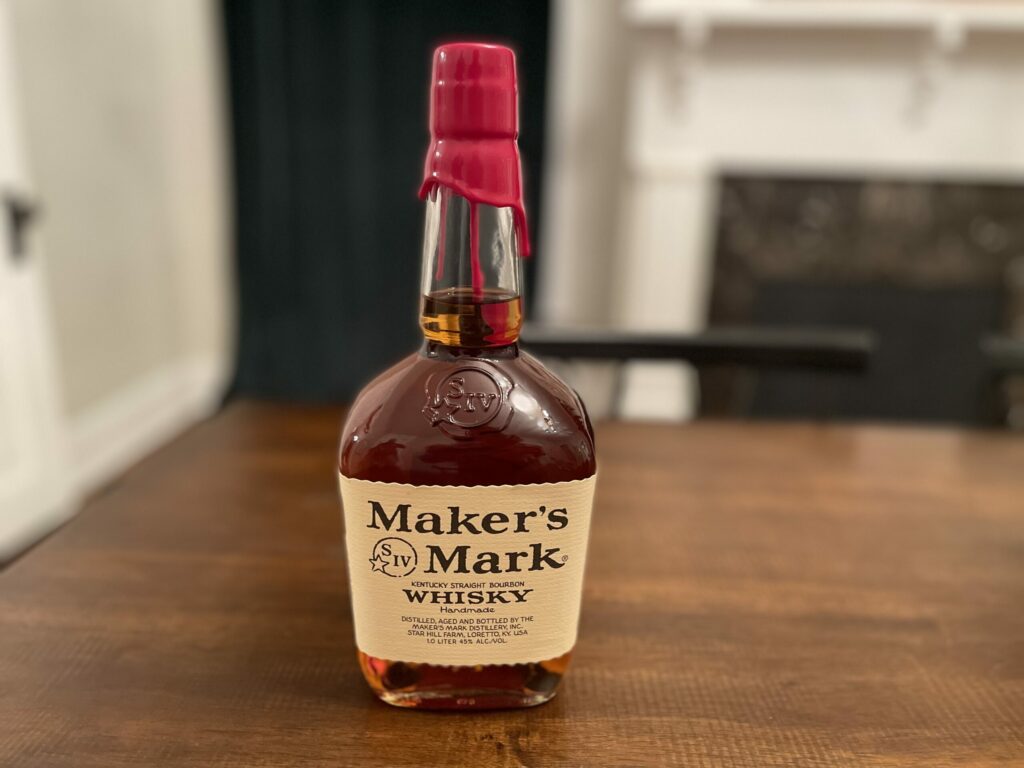 Makers Mark bottle on a table