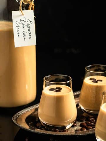 glasses with homemade bourbon cream on a small silver platter.