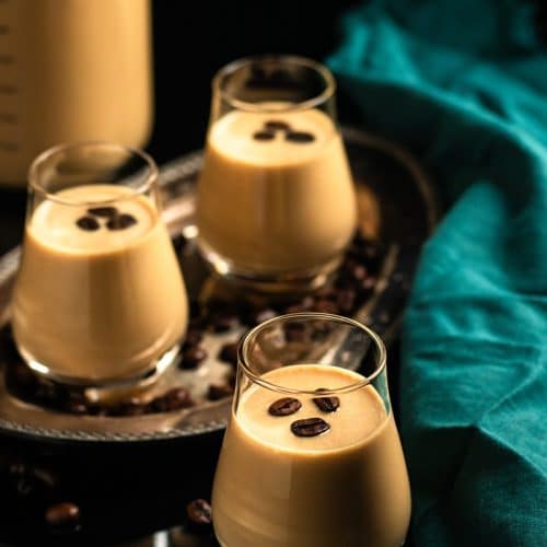 glasses with homemade bourbon cream on a small silver platter.