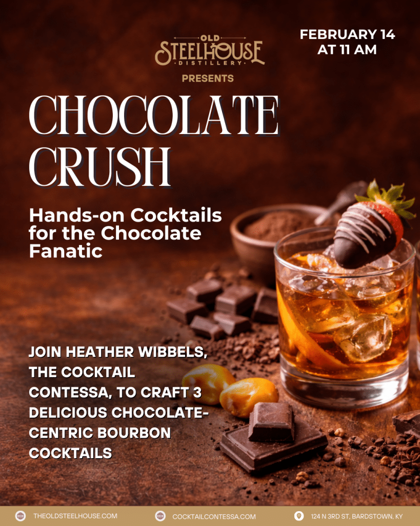 chocolate cocktail with a chocolate strawberry on top and chocolate around it surrounded by Chocolate Crush: Hands on Cocktails for the Chocolate Fanatic