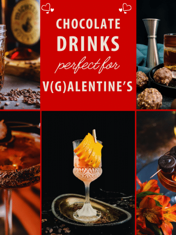 collage of 5 chocolate cocktails with the text Chocolate Drinks Perfect for Valentine's